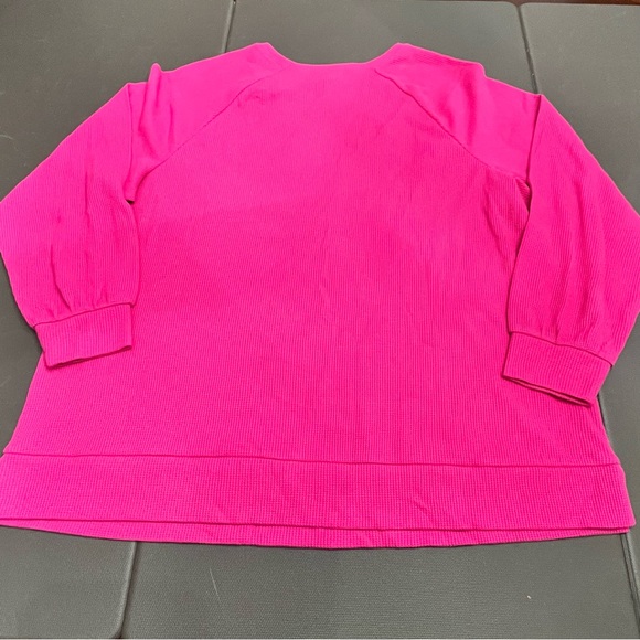 Quacker Factory Shirt Xmas Tree Sequins Festive Pink Thermal Waffle Knit 1X - Picture 7 of 7